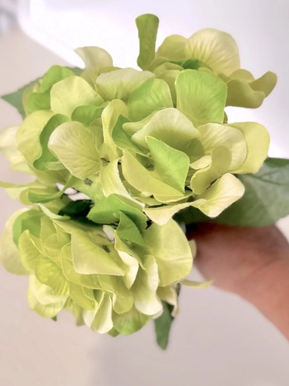 2 SHABBY CHIC Green Hydrangeas w Stems Floral Arrangement Faux Flower LIFELIKE